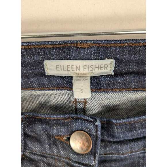 Eileen Fisher Jeans Size Small 30x29 Dark Blue Straight Leg Denim Raw Hem - Picture 7 of 8